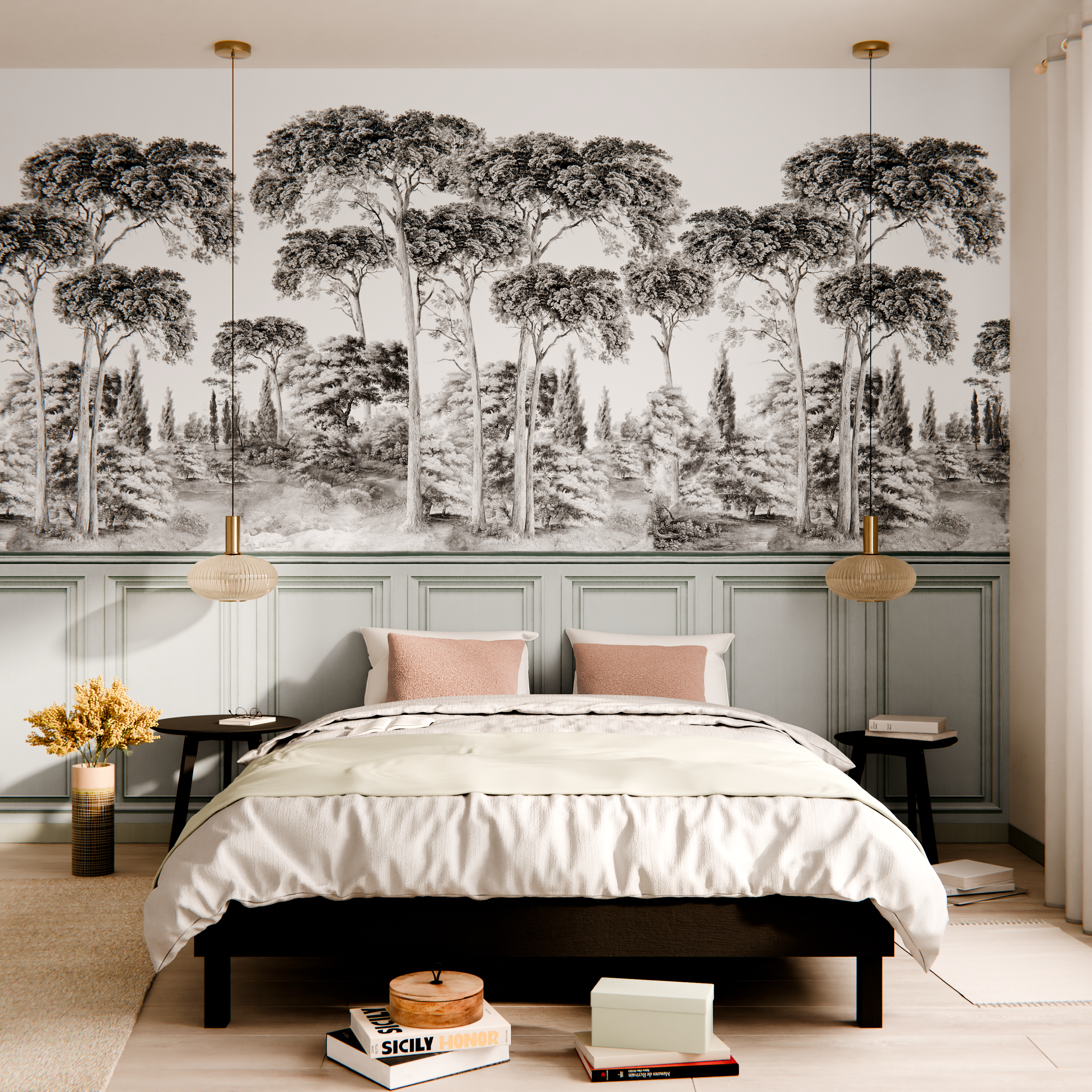 4MURS Papier peint panoramique XL Toscana Vert de gris Satiné