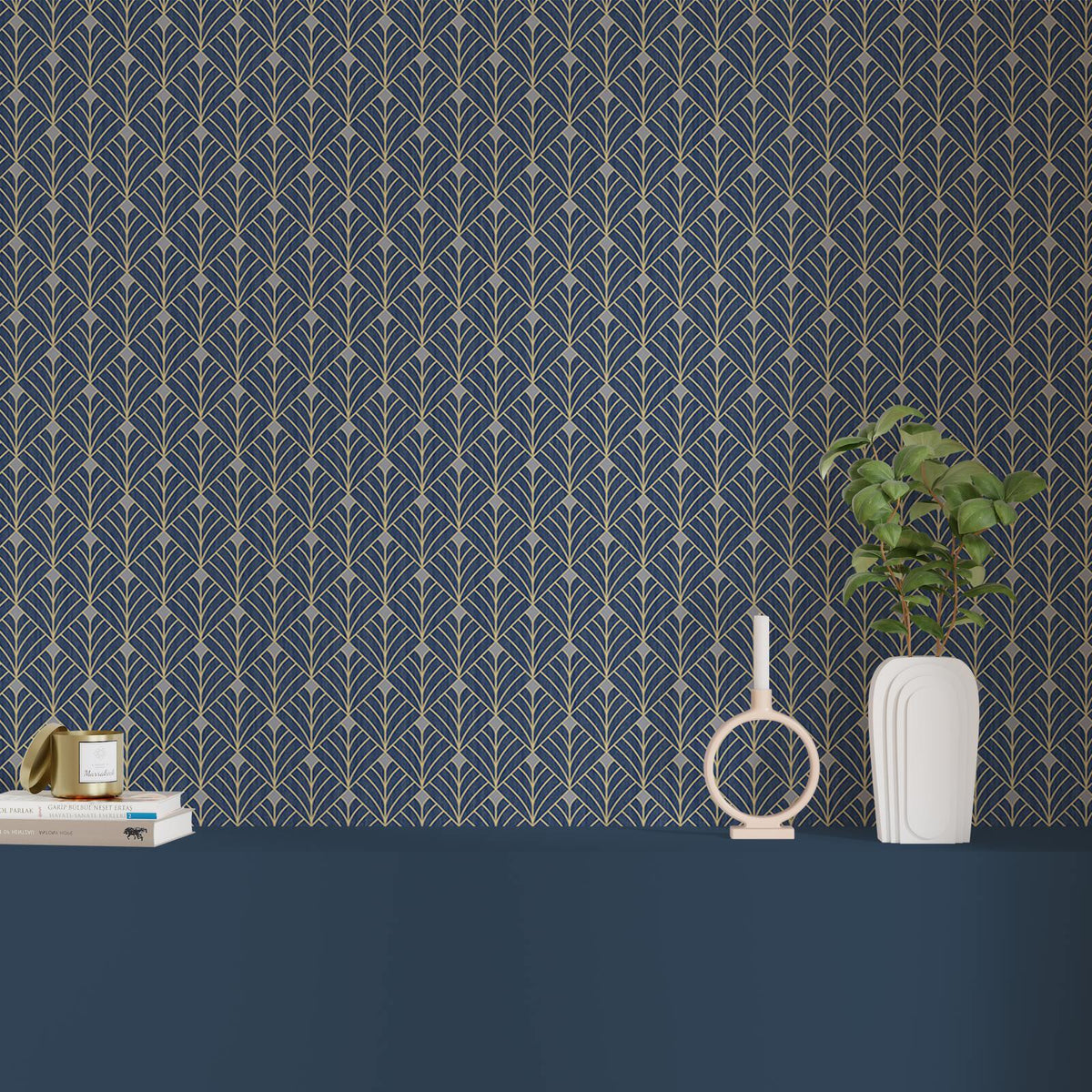 CASELIO Papier peint intissé Carolyn Bleu nuit et doré
