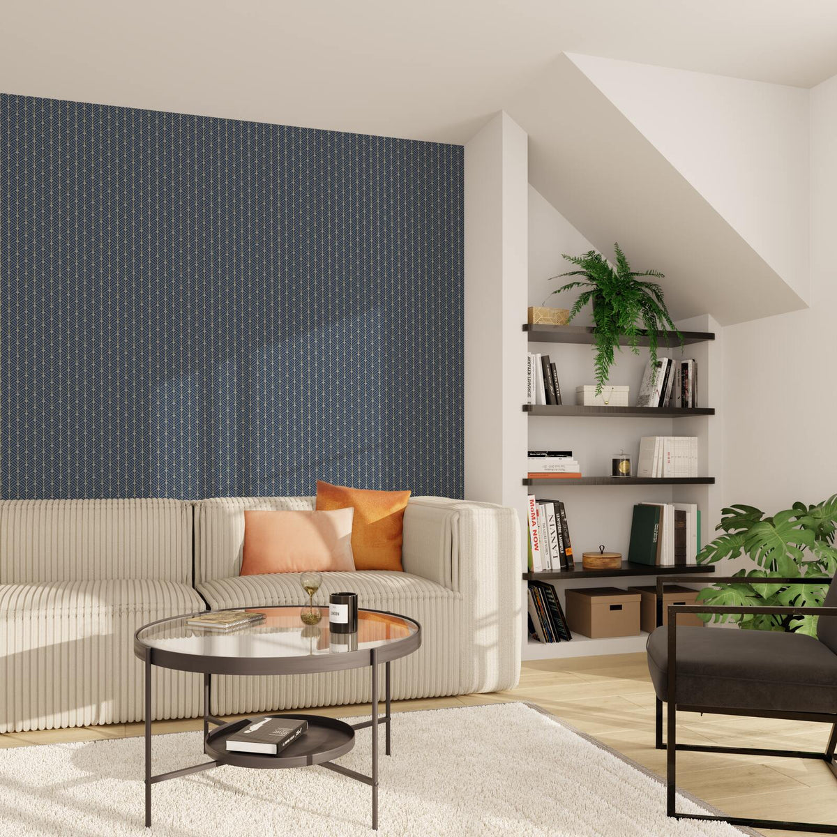 CASELIO Papier peint intissé Carolyn Bleu nuit et doré