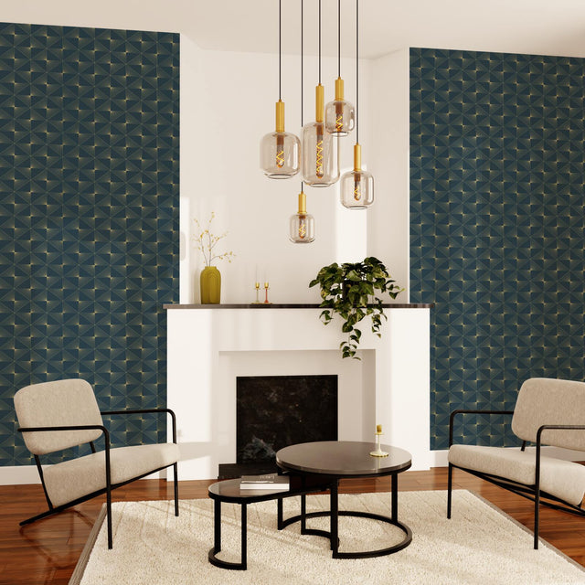 Caselio Papier peint intissé DELORES bleu paon et doré