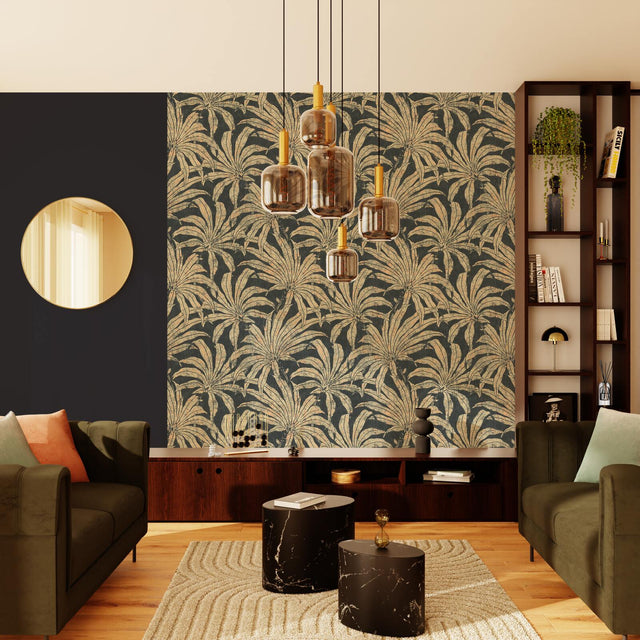 Papier peint intissé DARLÈNE coloris noir et doré