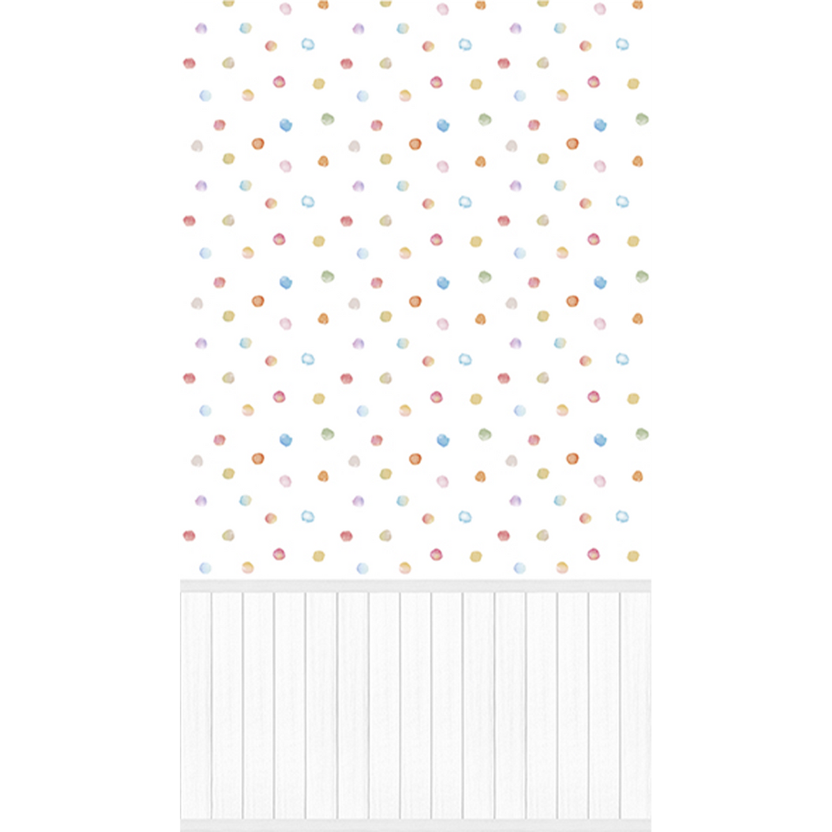 Papier peint panoramique L Confettis panel Blanc et pois multicolores Satiné