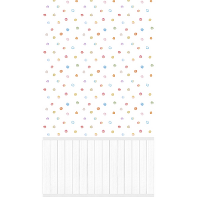 Papier peint panoramique L Confettis panel Blanc et pois multicolores Satiné