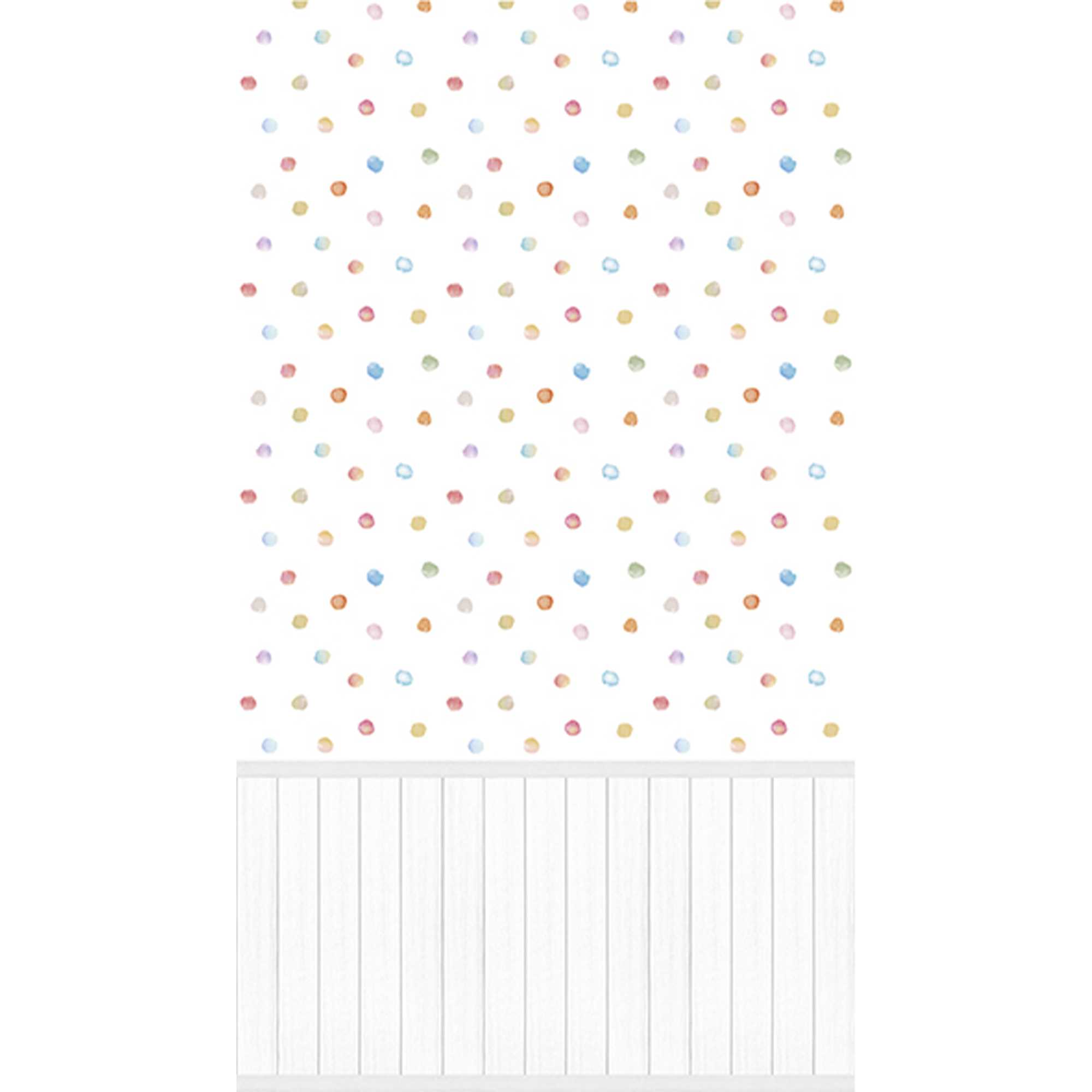 Papier peint panoramique L Confettis panel Blanc et pois multicolores Satiné
