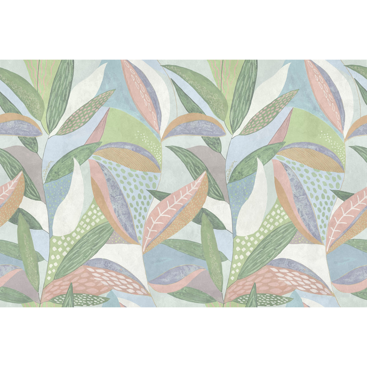 Papier peint panoramique XL Fiorella Vert et rose pastels Satiné