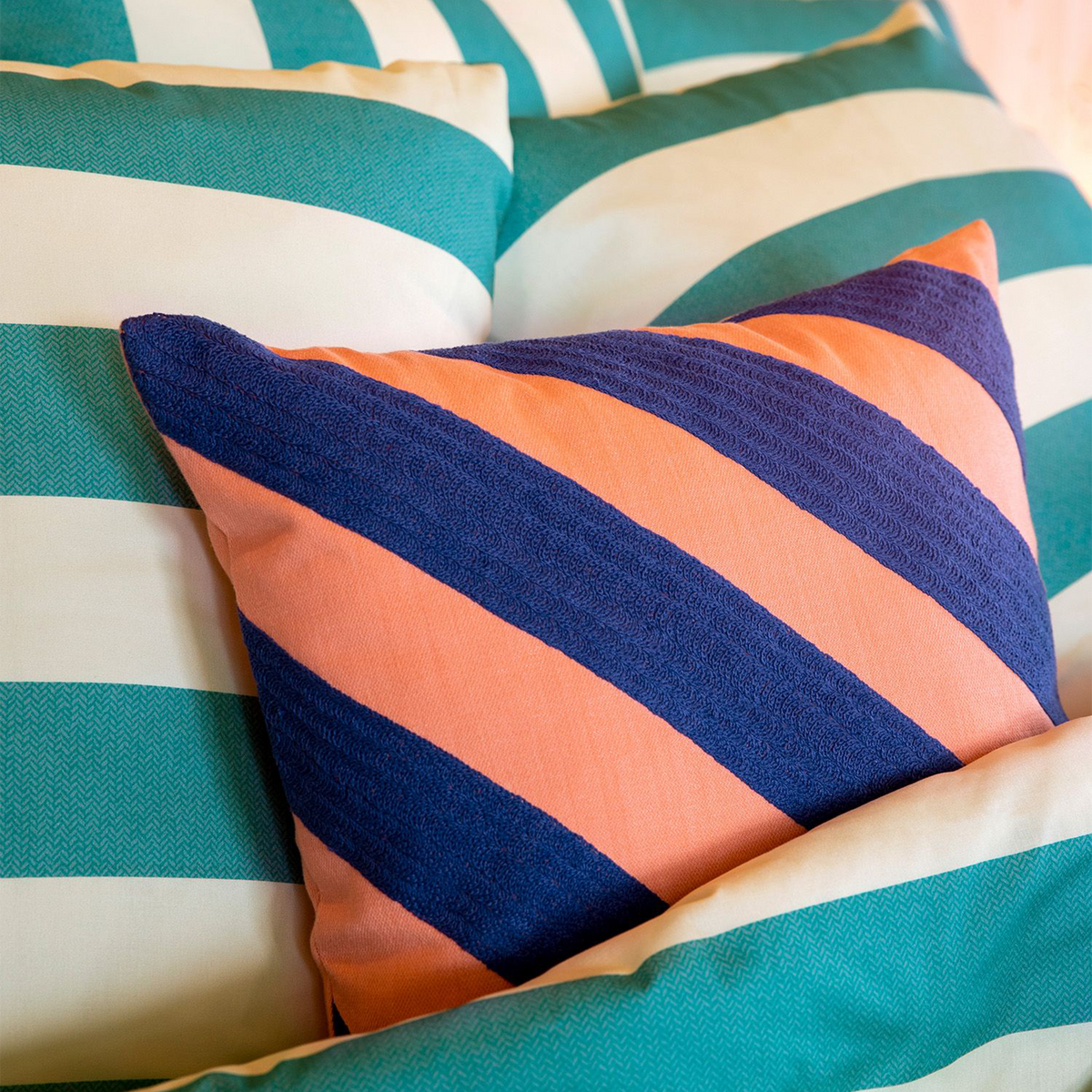 Coussin Gatsby Bleu/pêche