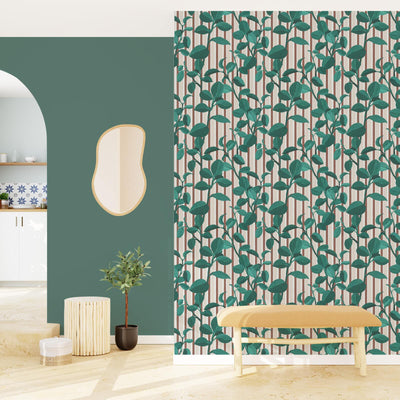 4MURS Papier peint intissé Peperomia Vert anglais et rose