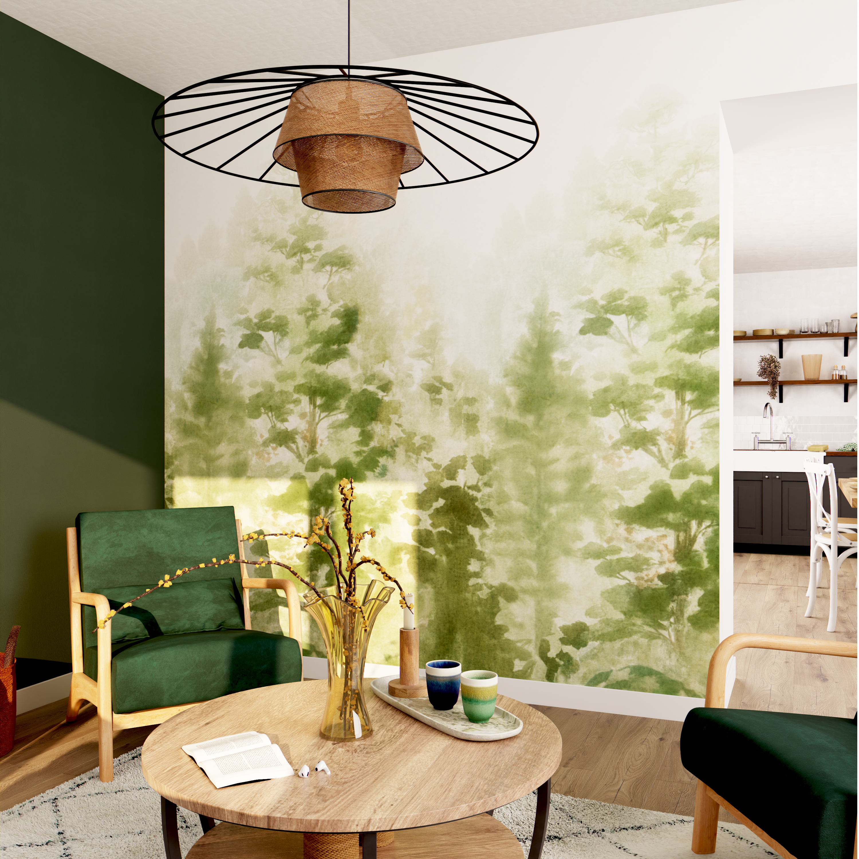 4MURS Papier peint panoramique L Crecy Vert forêt Satiné