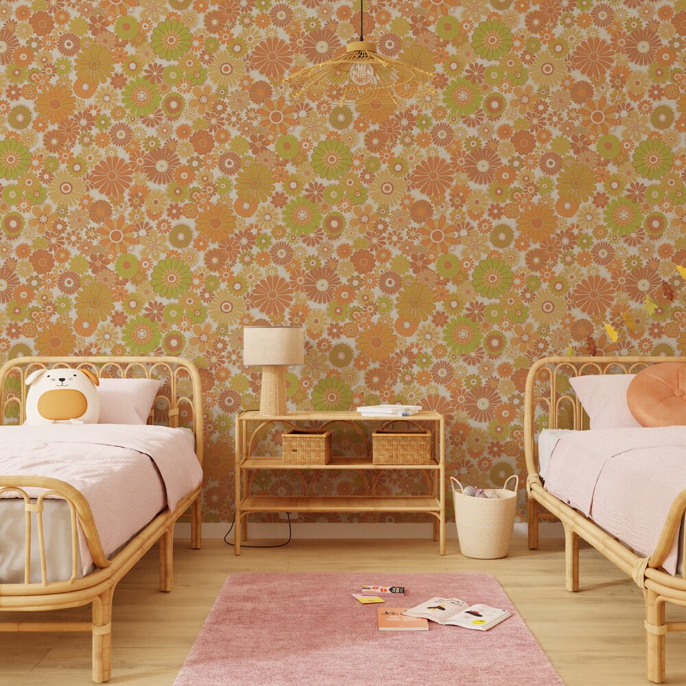 Papier peint intissé Donatille Orange et vert