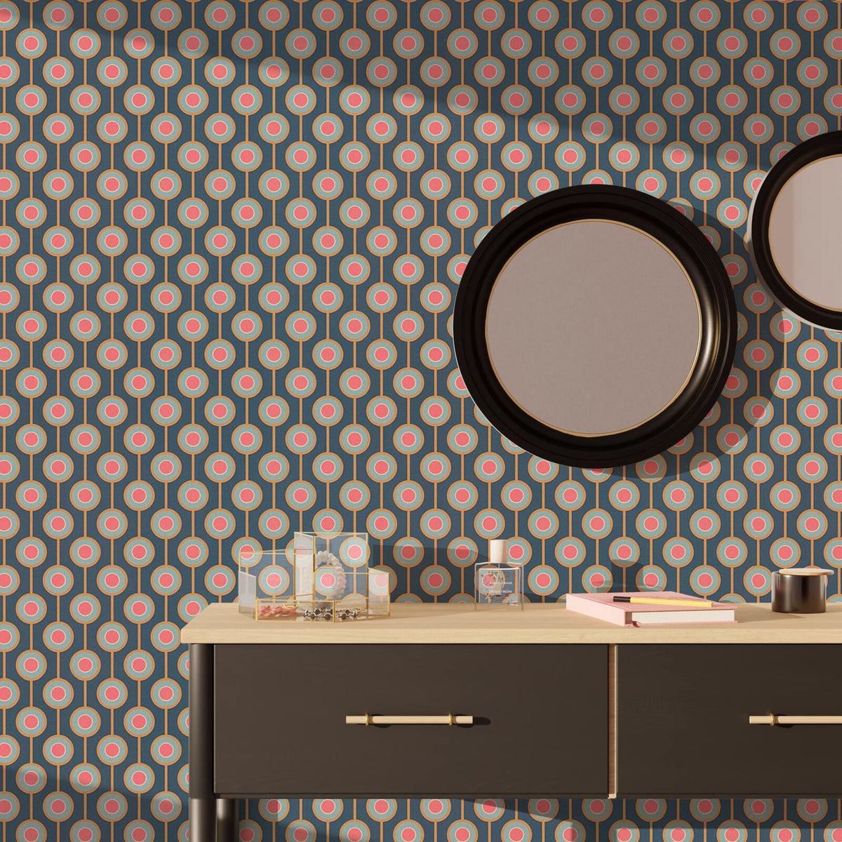 Papier peint intissé Milias Bleu foncé et rose