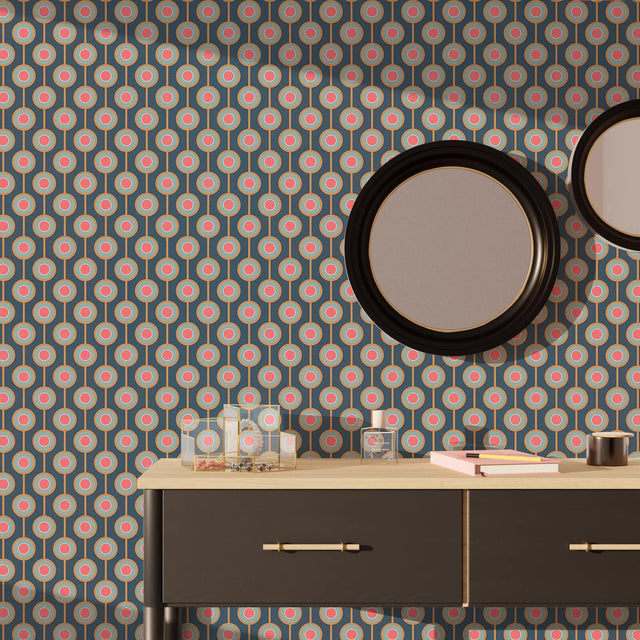 Papier peint intissé MILIAS coloris bleu foncé et rose