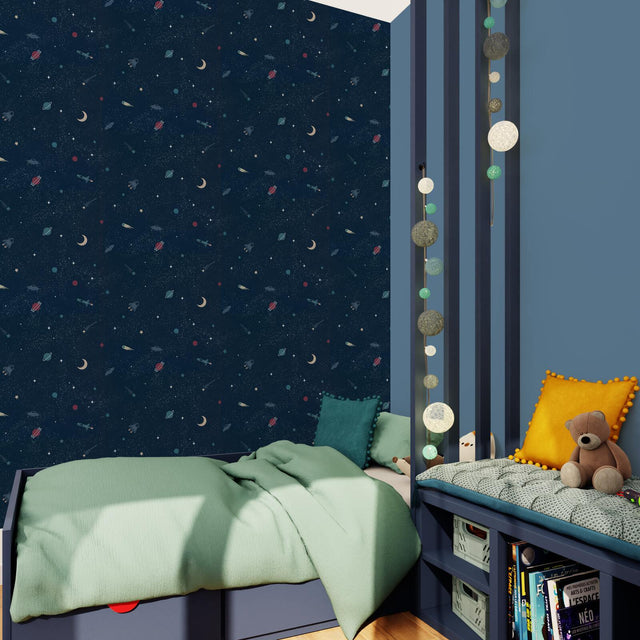 4MURS Papier peint intissé COSMOLAND coloris bleu nuit