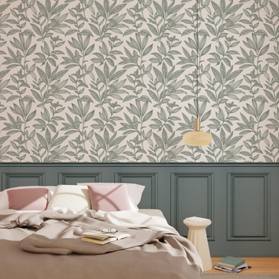 4MURS Papier peint intissé Soubassement moulures Vert de gris