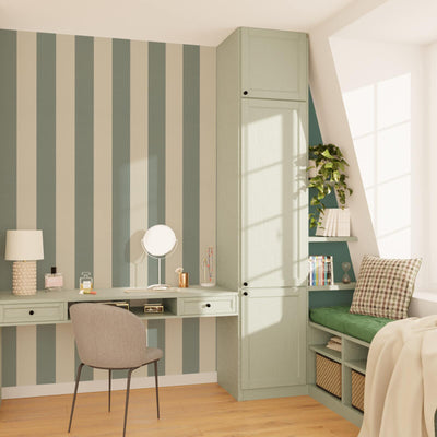 4MURS Papier peint vinyle Podium stripe Vert de gris et blanc