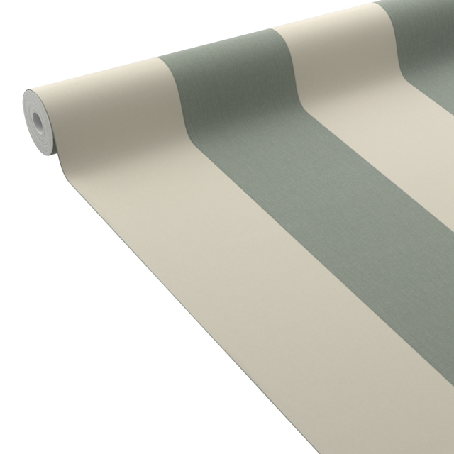 Papier peint vinyle PODIUM STRIPE vert de gris et blanc