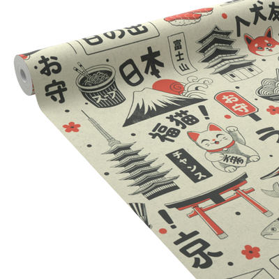 4MURS Papier peint intissé Kawaii Noir et rouge orangé