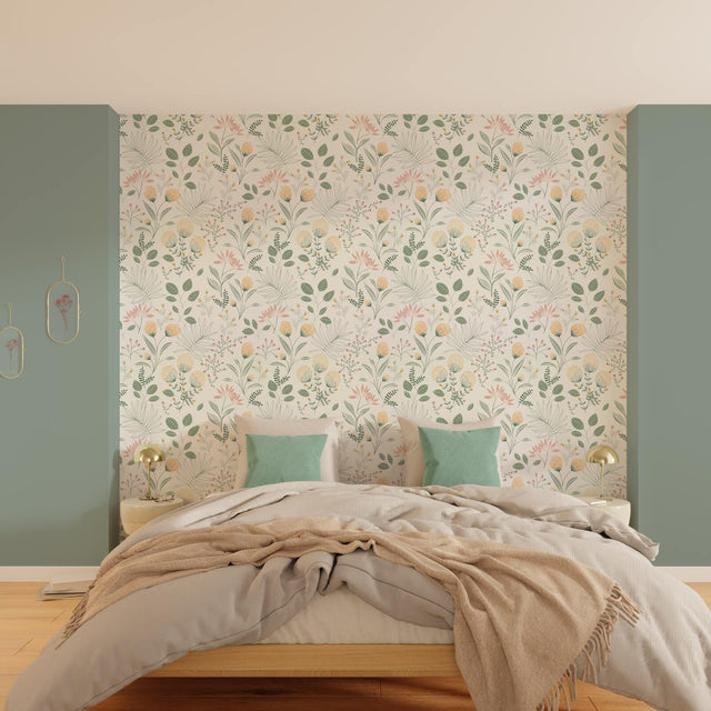 Papier peint intissé EVIE coloris vert et jaune d'or