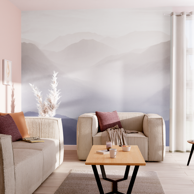 4MURS Papier peint panoramique XL Valensole Beige rosé, bleu Mat