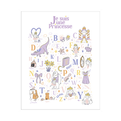 4MURS Tableau Abecedaire je suis une princesse Multicolore