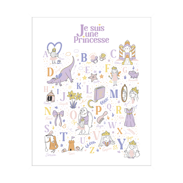 4MURS Tableau Abecedaire je suis une princesse Multicolore