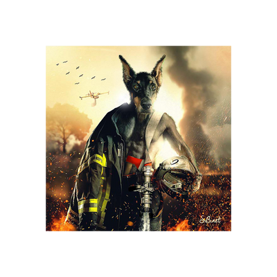 Tableau Binet pompier dobermann Noir
