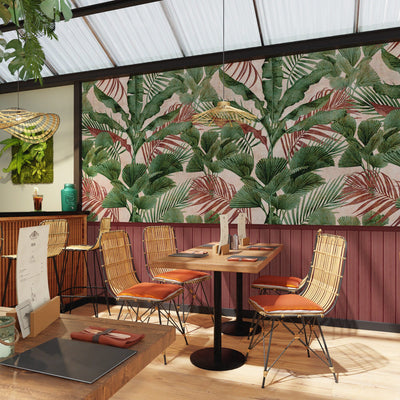 4MURS Papier peint panoramique L Sorya Terracotta et vert feuille Satiné