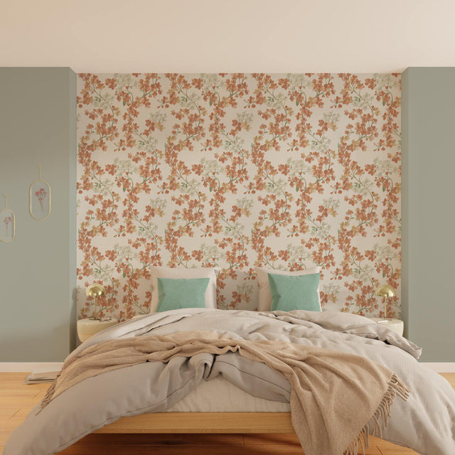 Papier peint intissé LYSIA coloris beige et rose orangé