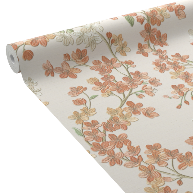 Papier peint intissé LYSIA coloris beige et rose orangé