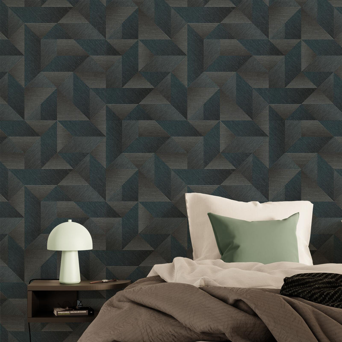 Papier peint intissé Zakary Bleu grisé et taupe