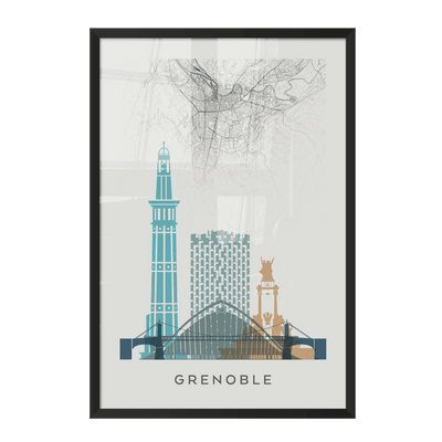 4MURS Image encadrée Map grenoble Blanc
