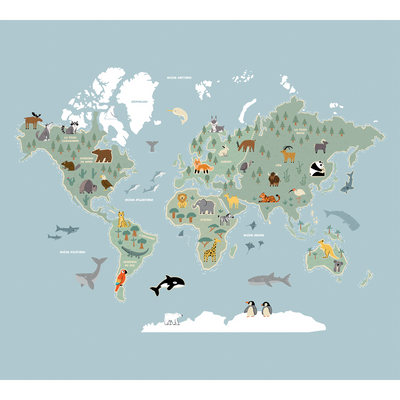 4MURS Papier peint panoramique XL Around the world xl Bleu ciel Mat