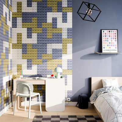 Papier peint panoramique L Bricket Bleu, kaki, beige Satiné