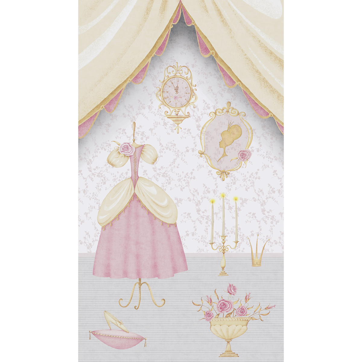 Papier peint panoramique L Princesse rosaly Rose et blanc Satiné