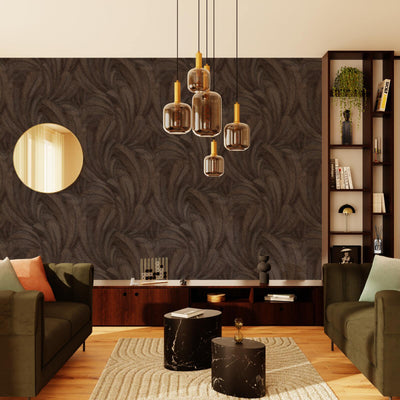 Papier peint intissé Feathers Noir et or