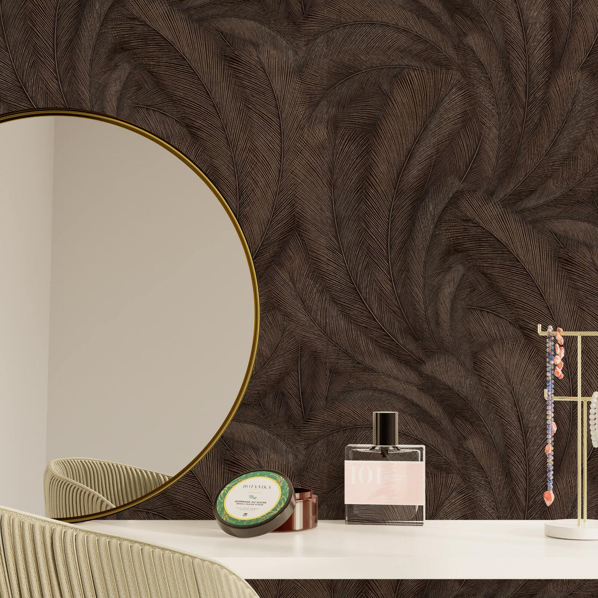 Papier peint intissé Feathers Noir et or