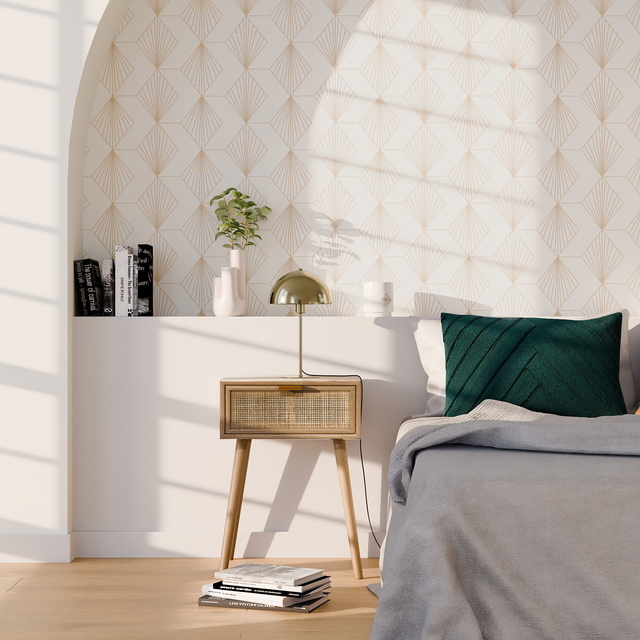 Papier peint intissé pré-encollé ORIANE blanc et doré