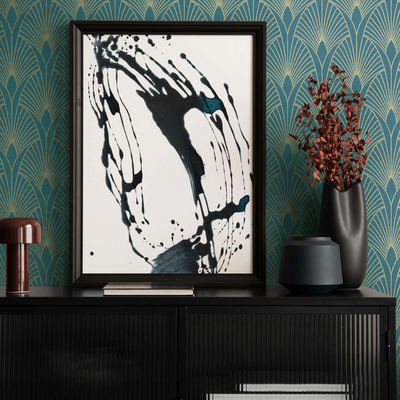 Papier peint intissé pré-encollé Norah Bleu paon et doré