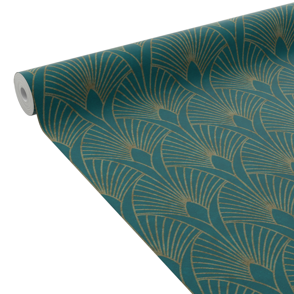 Papier peint intissé pré-encollé Norah Bleu paon et doré