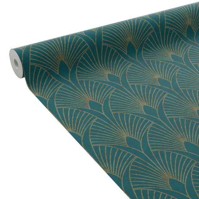 Papier peint intissé pré-encollé NORAH bleu paon et doré