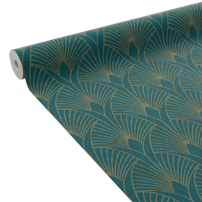 Papier peint intissé pré-encollé Norah Bleu paon et doré