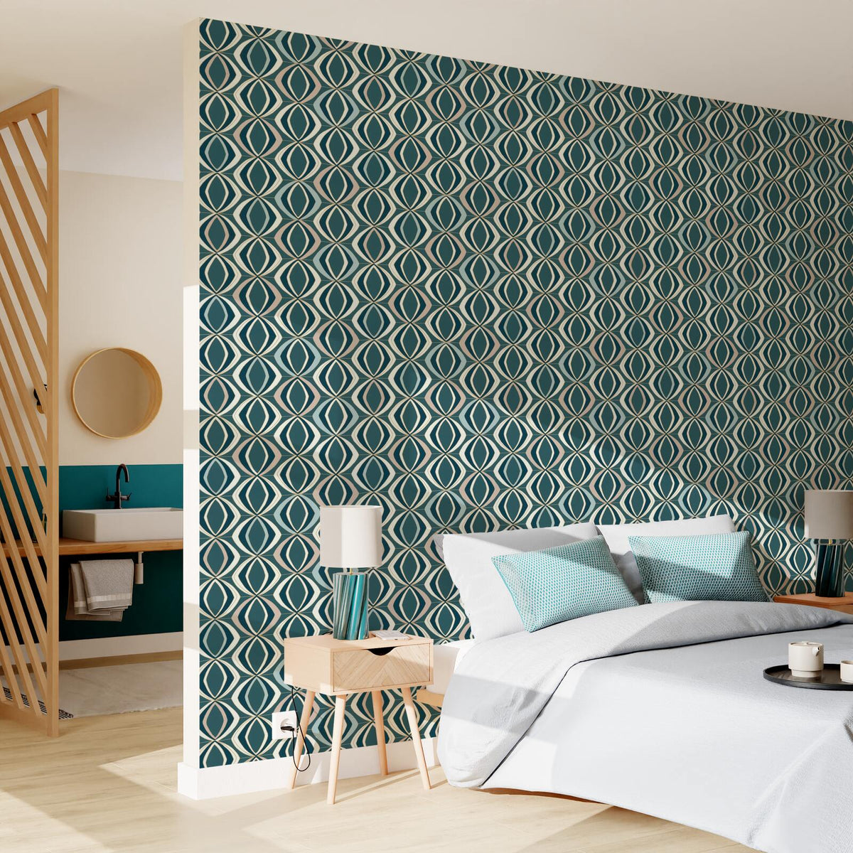 Papier peint intissé Judith Bleu paon et doré