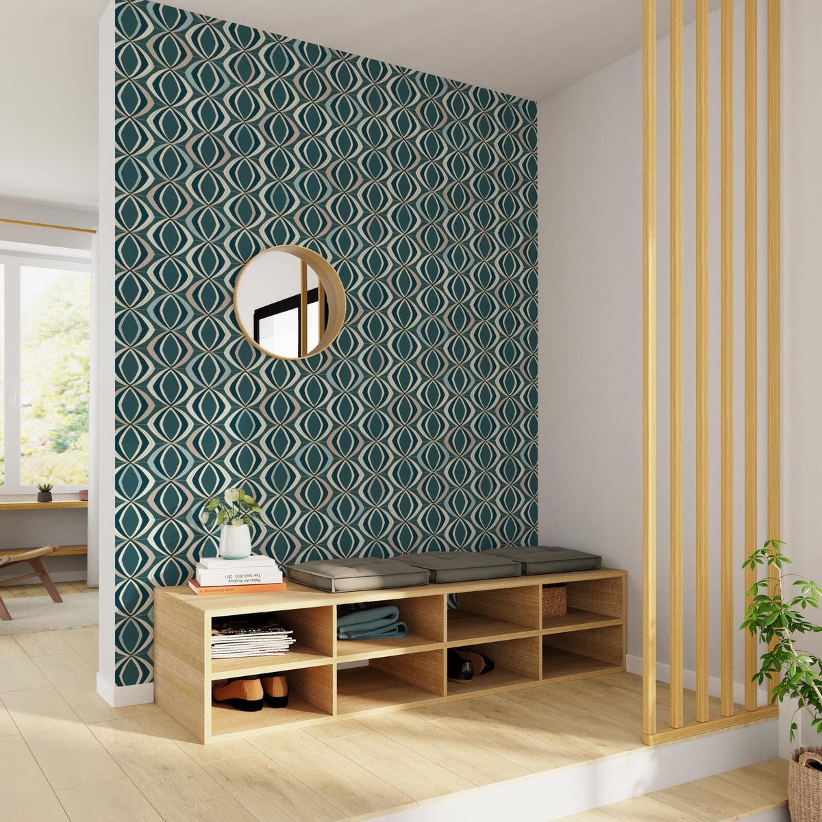 Papier peint intissé Judith Bleu paon et doré