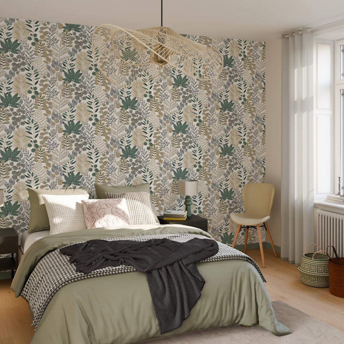 Papier peint intissé Johanna Jaune d'or et vert