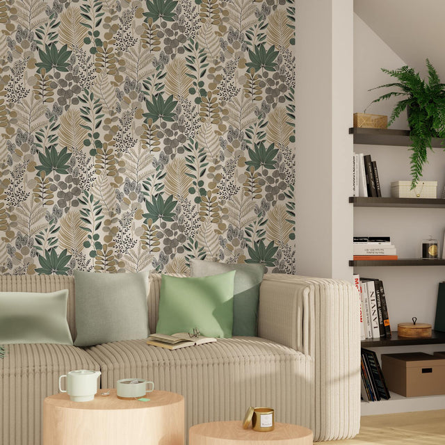 Papier peint intissé JOHANNA coloris jaune d'or et vert