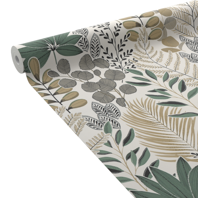 Papier peint intissé JOHANNA coloris jaune d'or et vert