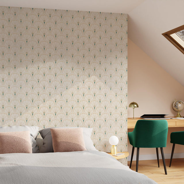 Papier peint intissé ASSIAH coloris blanc et doré