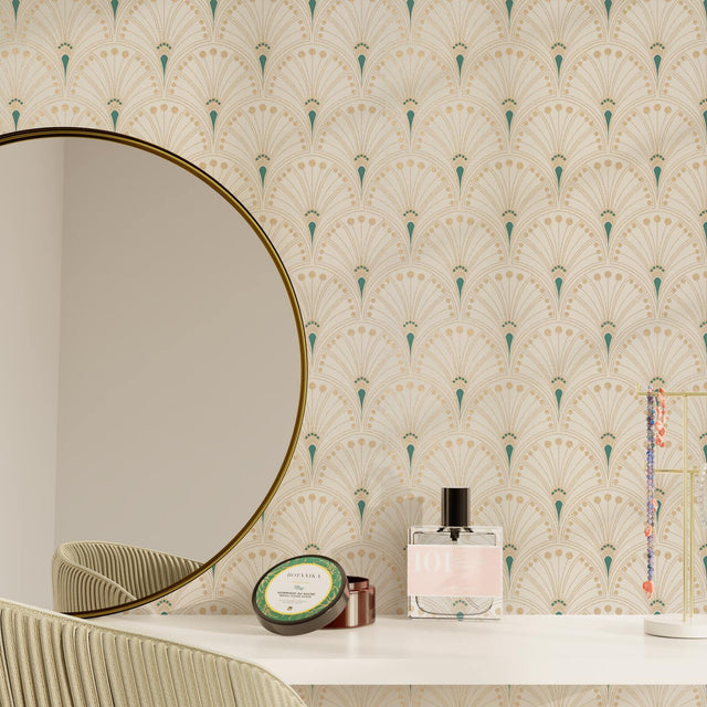 Papier peint intissé ASSIAH coloris blanc et doré