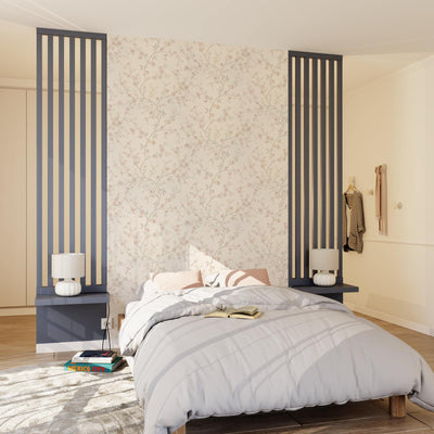 Papier peint intissé Cherry blossom Blanc cassé et rose