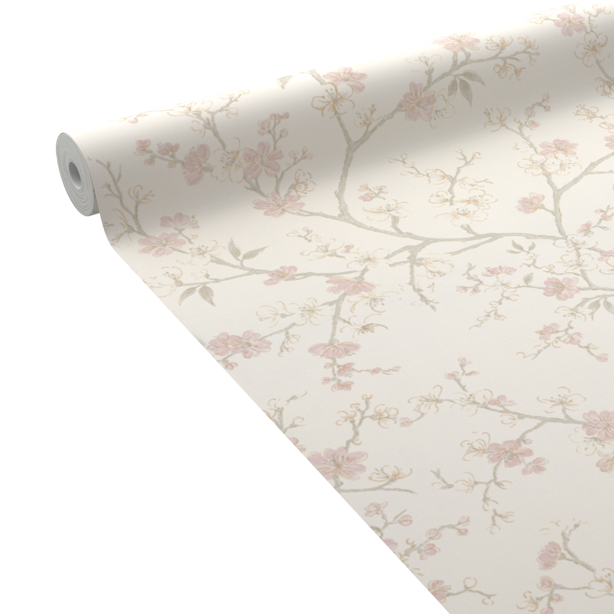 Papier peint intissé Cherry blossom Blanc cassé et rose