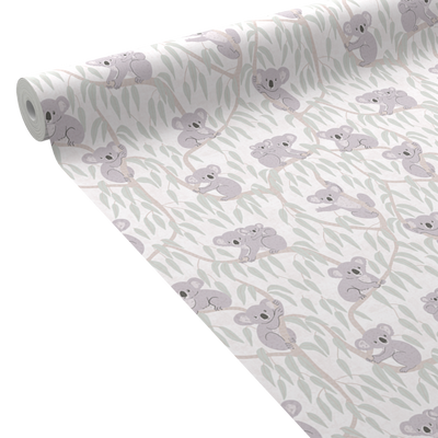 Papier peint intissé Koalas Vert feuille et gris